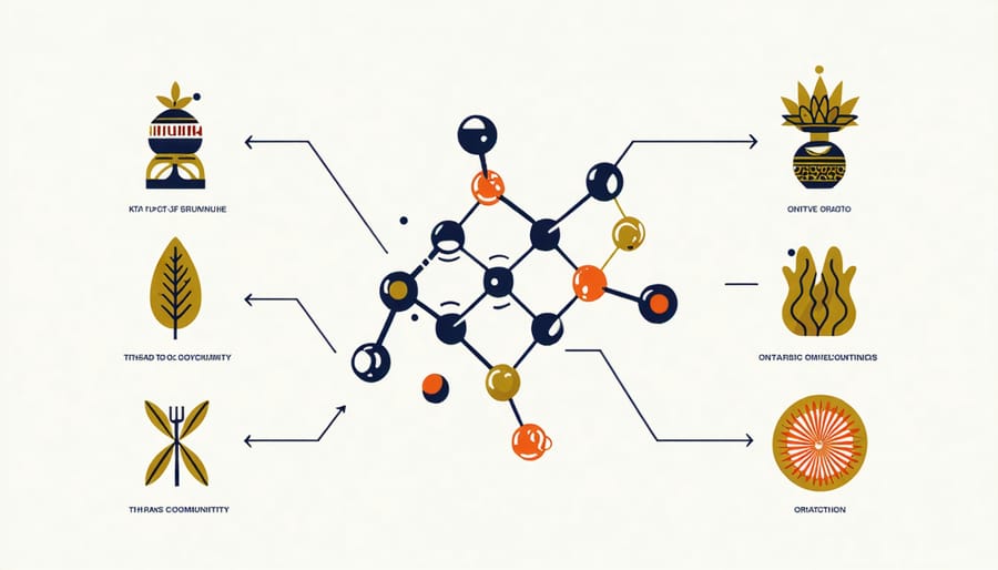 Molecular structure of THCA with cultural symbols representing Ontario's diversity