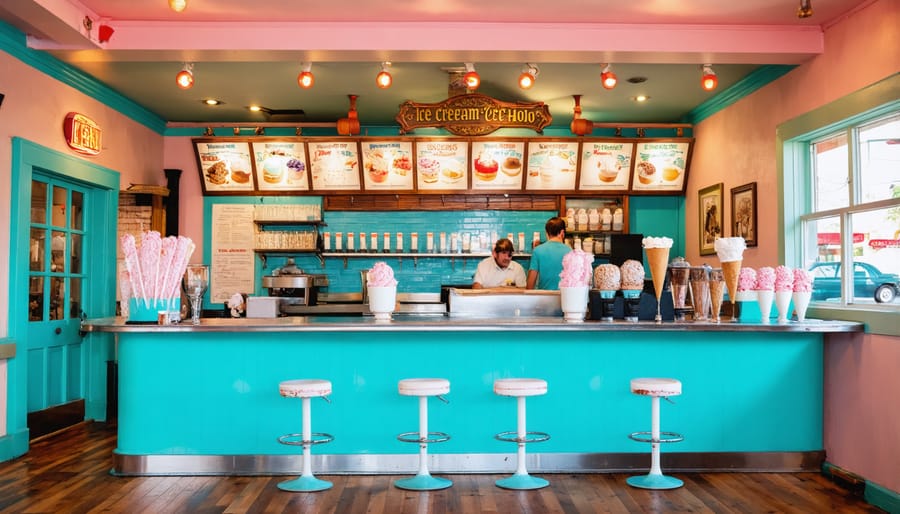 Vintage ice cream parlor in Ontario with customers enjoying ice cream